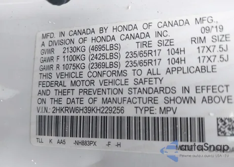 2019 Honda Cr-V Lx from USA, damaged, VIN 2HKRW6H39KH229256